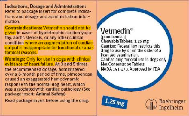Vetmedin label warnings